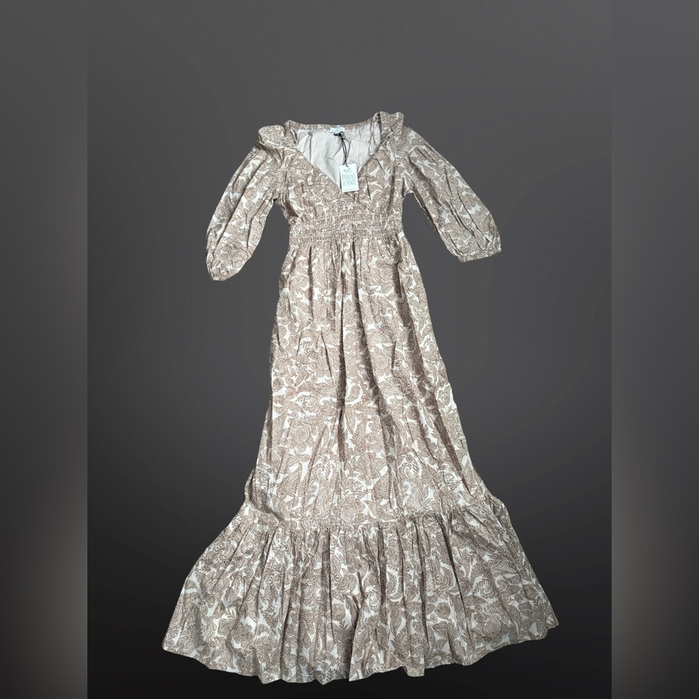 Boho Tiered Maxi Dress in Taupe Paisley
